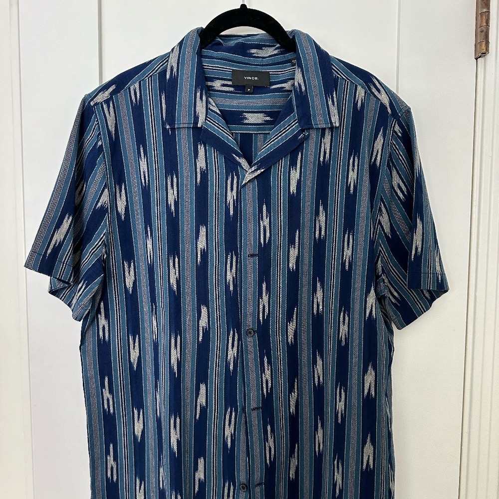 Vince Patterned Camp Collar Short Sleeve Button Down